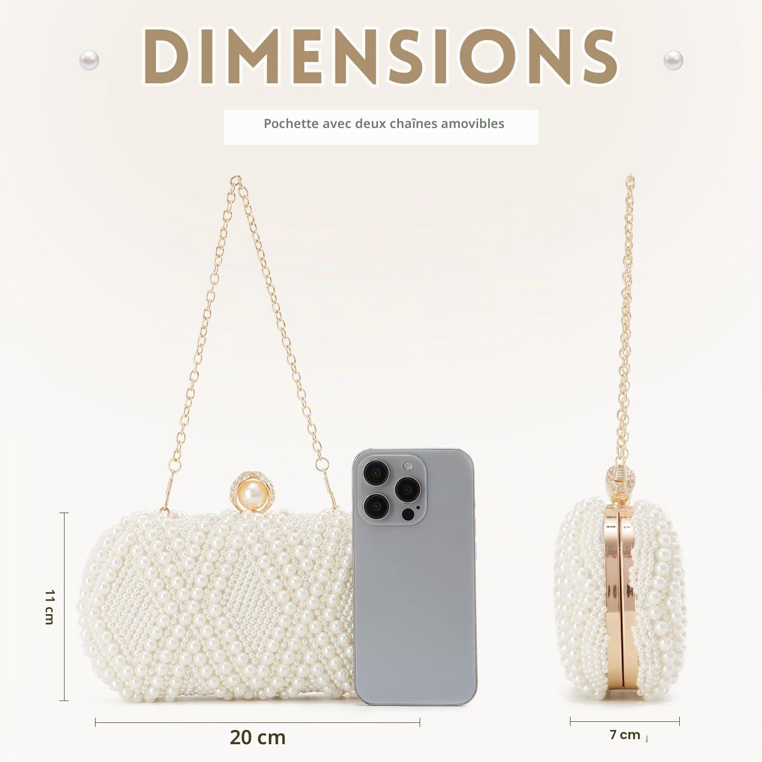 EVEOUT Élégant Sac à Main de Mariage en Perles Femme Pochette de Mariée avec Poignée et Bandoulière Clutch Sac bandoulière pour soirée fête
