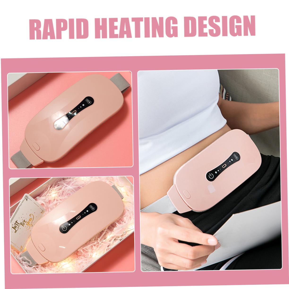 FOMIYES Heating Pad Massager for Menstrual Cramps Portable Warming Belt for Stomach 3 Temperature Settings Wireless Pink