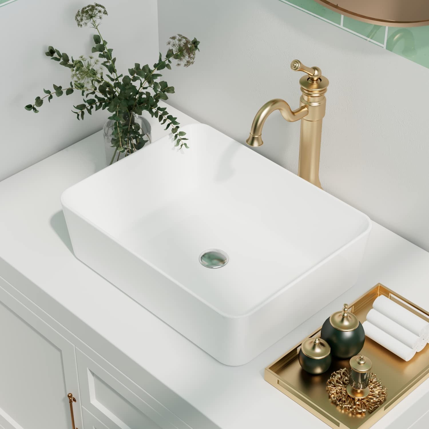 Bathroom Sink, DeerValley Ceramic Rectangular Bathroom Vessel Basin, White Cloakroom Hand Wash Basin for Bathroom 47.5 x 37.5 x 13.5cm โ image 1
