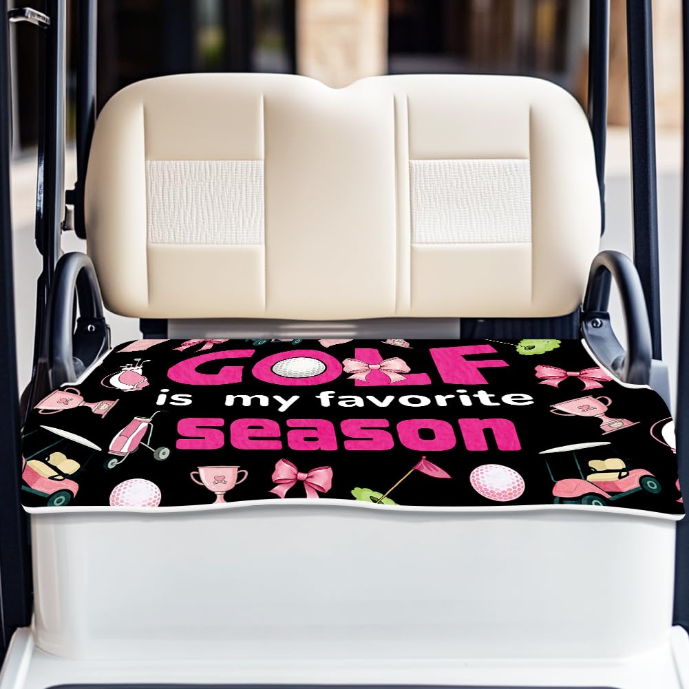 ORIGACH Universal Golf Cart Seat Covers for Most 2-Seat Carts Pink and Black Golf Element Patterns Golf Cart Seat Towel Blanket to Keep Seat Cool and Comfortable, 100% Microfiber, 30.9×51Inch