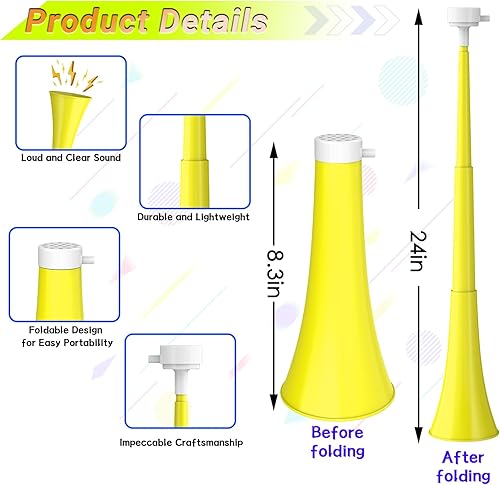 Miniatura 8 de Cuerno de estadio plegable de 24 pulgadas, cuerno de trompeta de plástico, cuerno de soplado, sonido fuerte, bocina de fútbol para eventos