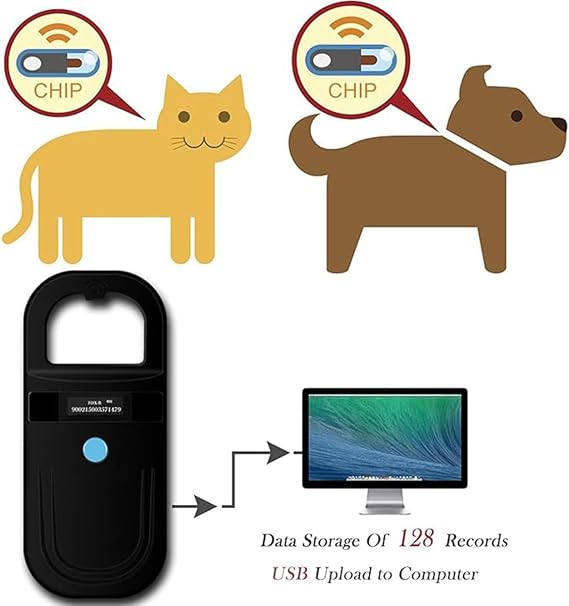 POFET Microchip Reader Scanner RFID Animal Chip ID Pet ID Tag Microchip Scanner with OLED Display for Dog Cat Animal