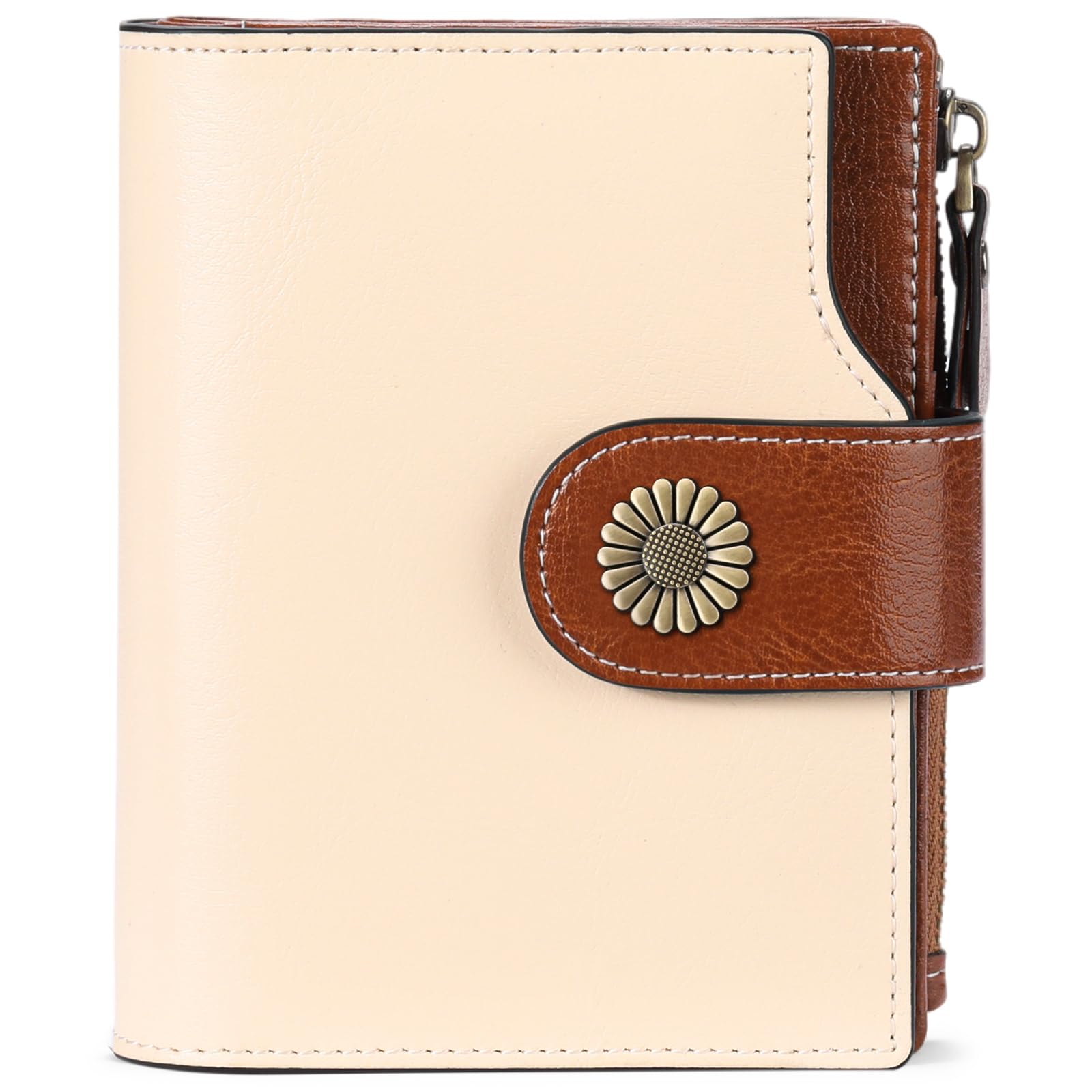 SENDEFN Portefeuille Femme Cuir Véritable en Format Court Portefeuille Femmes RFID Blocage, 16 emplacements pour Cartes y Compris 2 fenêtre d'identification et 1 Poche à Fermeture éclair