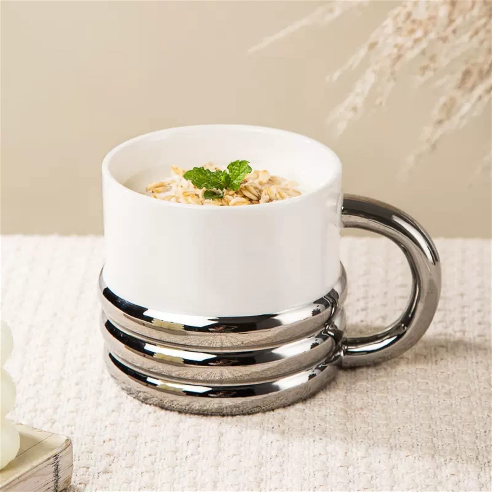 Meiiron Coffee Mugs with Large Handle, French Style Simple Single Cup, Electroplating Process, Ceramic Coffee Cups for Cappuccino, Latte, Hot Cocoa Or Hot Tea (Color : Silver)