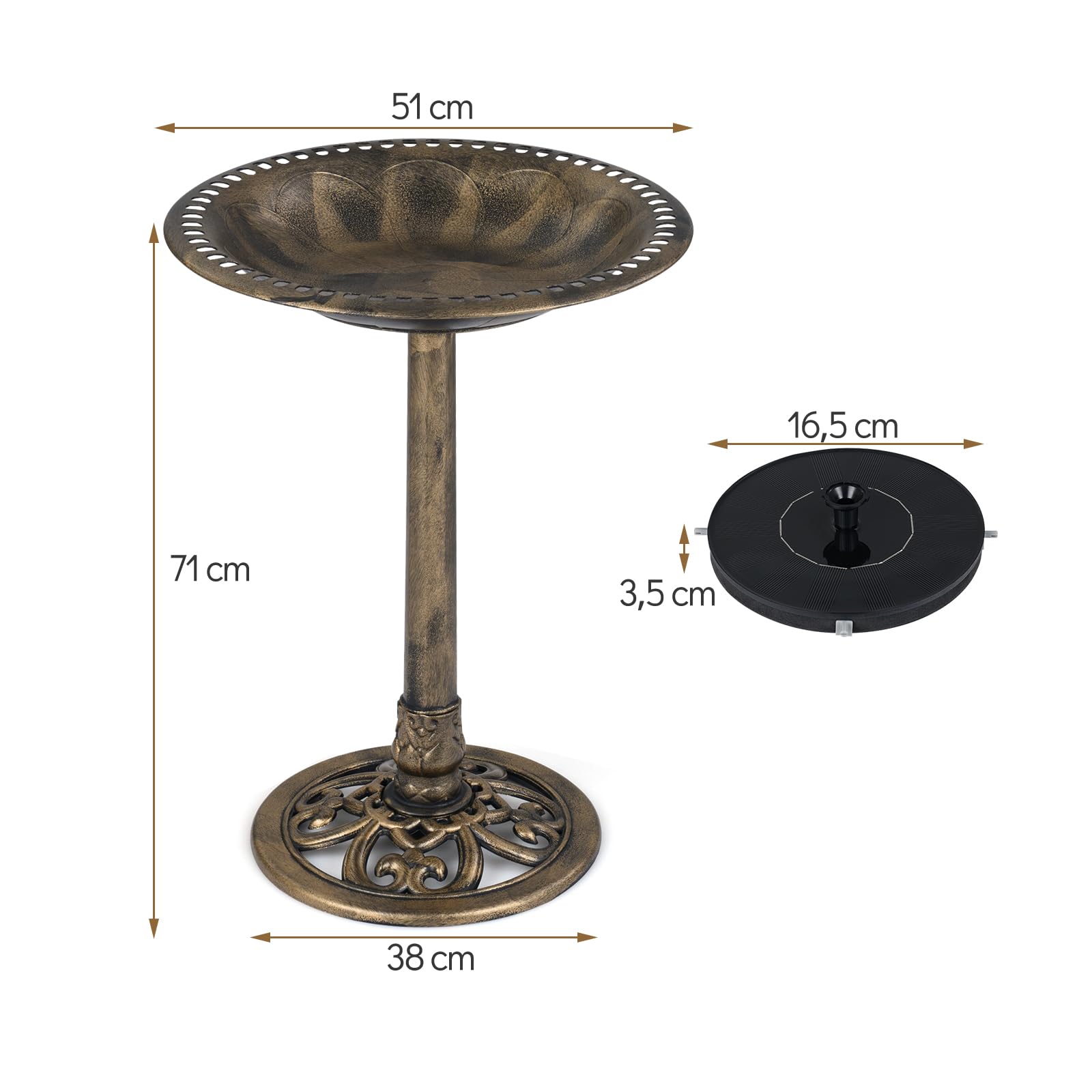 GYMAX Vogeltränke stehend, 2-in-1 Vogelbecken mit Solar-Springbrunnen, Vogelbad Garten mit Blumenkübel & befüllbarem Ständer, Vogelfutterstelle, Futterstation für Balkon & Garten