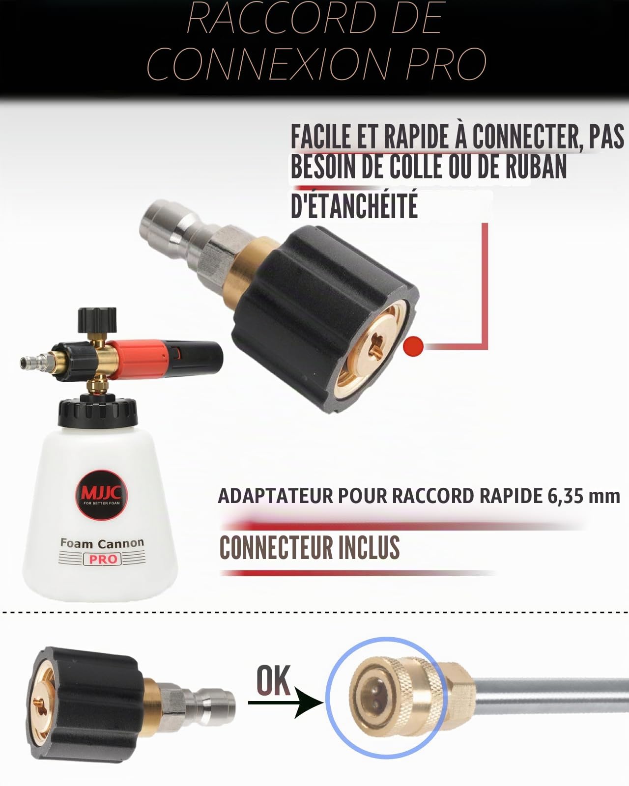 MJJC Canon à mousse Pro V2.0 (Technologie de mousse neige plus épaisse) avec connecteur rapide de 1/4 pouce pour nettoyeur haute pression, bouteille de 1,2 L (Pro V2.0 (connecteur rapide 1/4") +