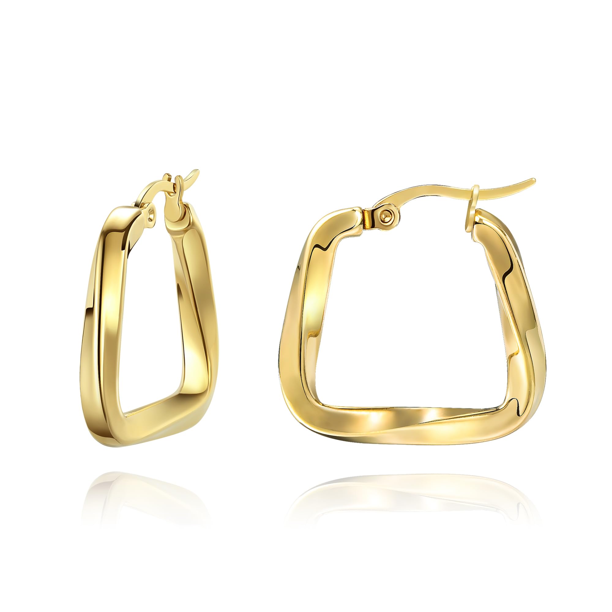 YeGieonrChunky Gold Hoop Earrings for Women Trendy Thick Stainless Steel Earrings with 18K Gold Plated, Hypoallergenic Small Huggie Hoop Jewelry Gift for Women (Triangle Hoops)