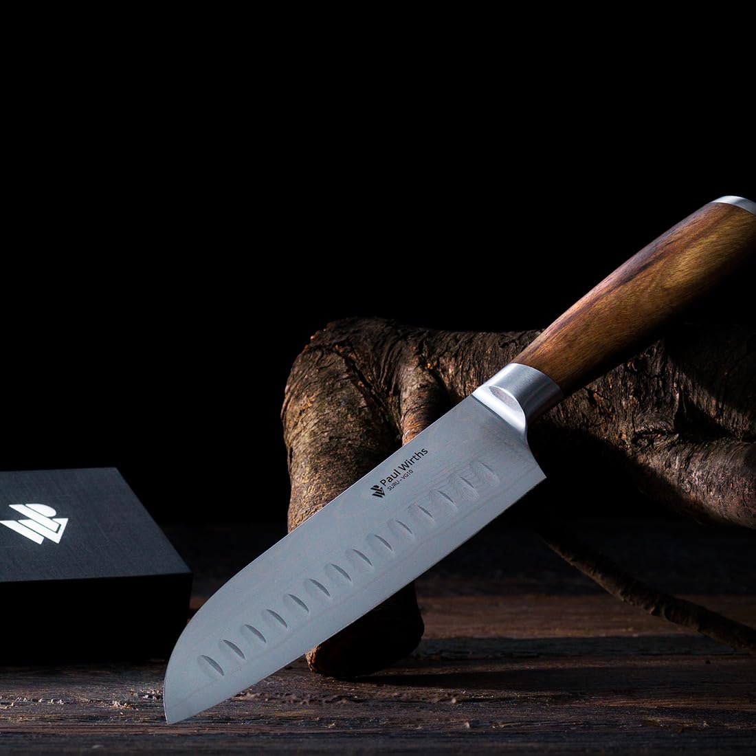 PW SURU Allzweckmesser, Damaszener-Stahl, Akazienholzgriff, 13 cm | Das SURU Allzweckmesser überzeugt mit VG-10 Kern, 60±2 HRC Härte und 23,5 cm Gesamtlänge – Handwäsche empfohlen