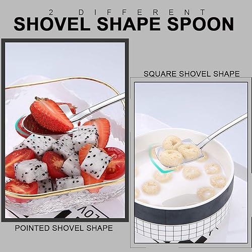 Miniatura 4 de Cuchara de acero inoxidable con forma de pala de 8 piezas con exquisita caja, cuchara para pastel de té, café, azúcar, cuchara de helado de postre,