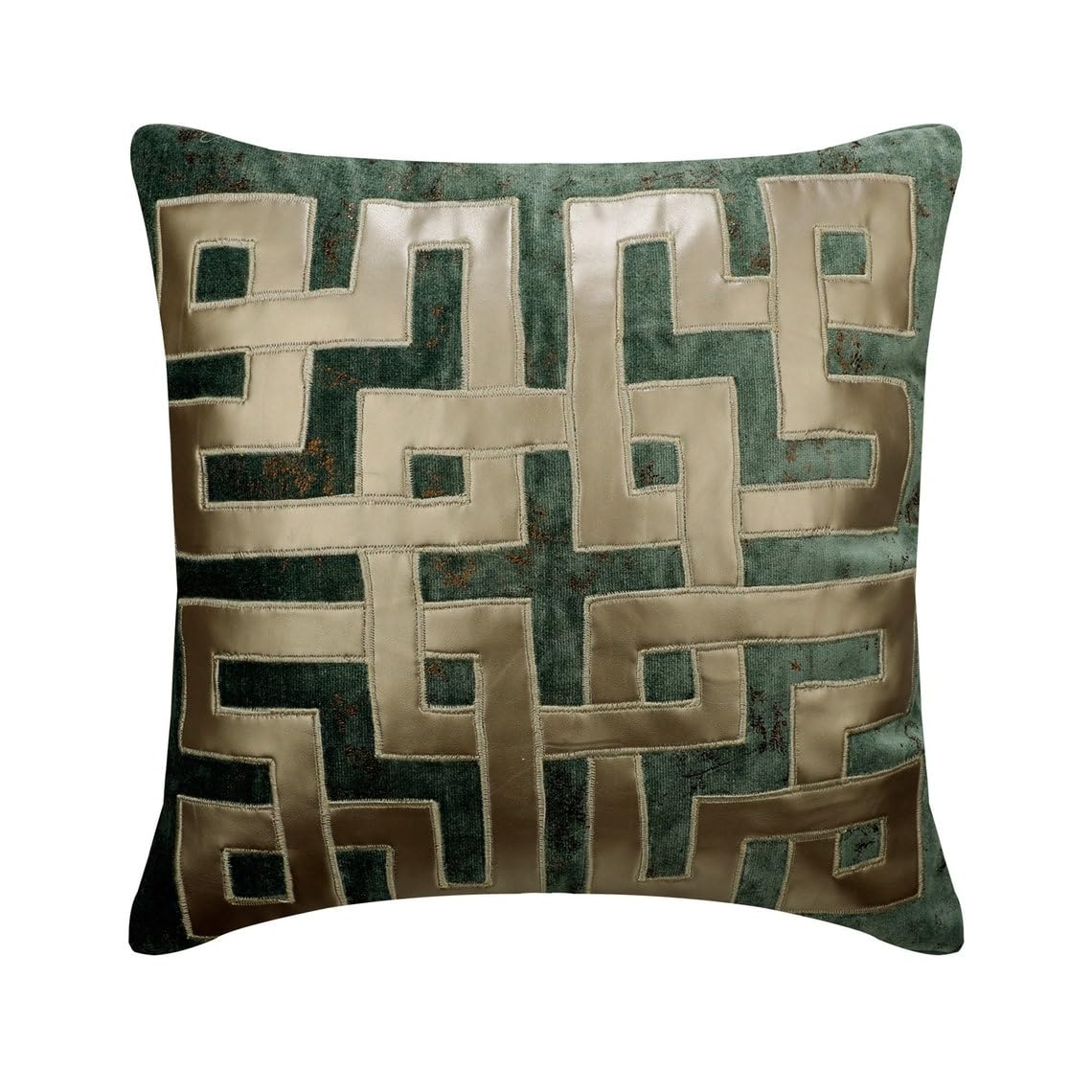 The HomeCentric Decorative Teal & Light Beige 22"x22" (55x55 cm) Cushion Covers, Velvet Greek & Applique & Foil Throw Cushion Covers, Geometric Pattern, Modern Style - Greek Maze โ image 1
