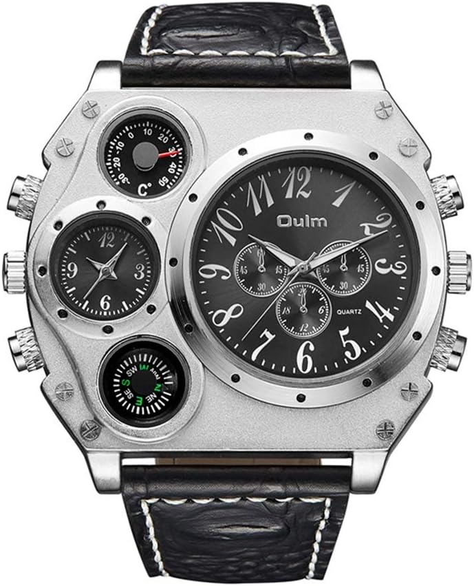 OulmAnalog White Metal Bezel Four Black Sub-dials Men Watch