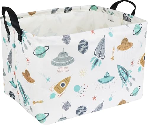 HKEC Cesta de almacenamiento rectangular con asas, caja de almacenamiento plegable para juguetes para niños, lindo contenedor organizador de lona