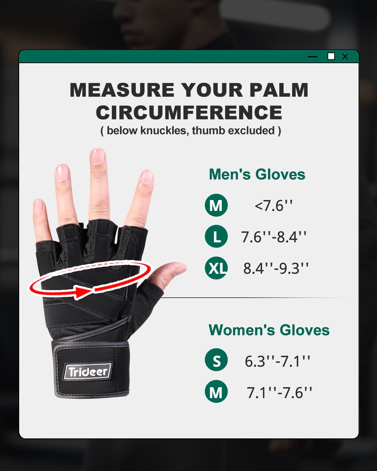 Trideer Workout Gloves for Men, Weight Lifting Gloves with Wrist Wrap Support, Full Palm Protection & Extra Grips for Weightlifting, Exercise, Cross Training, Fitness, Pull-up
