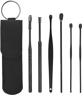 Ear Wax Removal Kit, 6-in-1 Ear Pick Tools Reusable Ear Cleaner Reusable Ear Cleaner Ear Wax Removal Tool Stainless Steel Ear Wax Remover with Storage Box(black)
