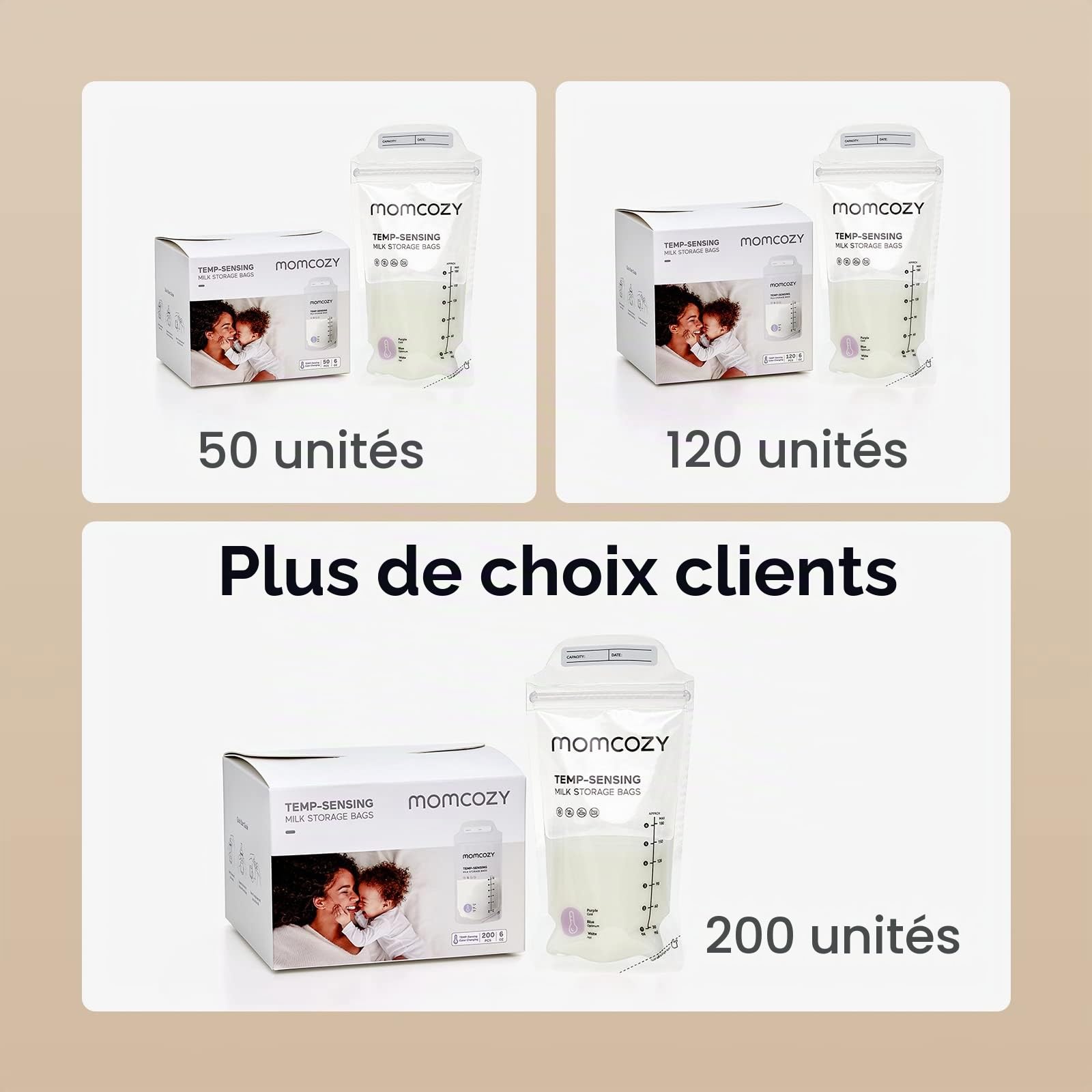 Momcozy Sachets de Congélation Lait Maternel 180mL - Lot de 400 Poches Stériles avec Double Fermeture Étanche | Conservation Hygiénique Allaitement + Stockage Réfrigéré