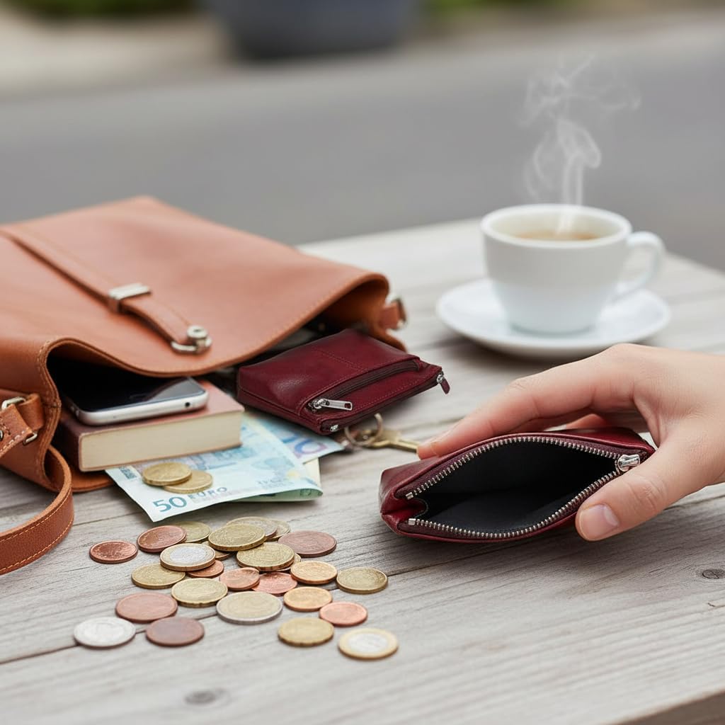 Porte-monnaie en cuir ciré avant et arrière avec fermeture éclair, sac de rangement portable pour pièces et cartes de crédit, convient aux hommes et aux femmes, résistant à l'usure et durable, doux au