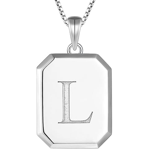 YL Initial Necklace 925 Sterling Silver Square/Round/Heart Letter Pendant A-Z Alphabet Polished Jewelry for Women