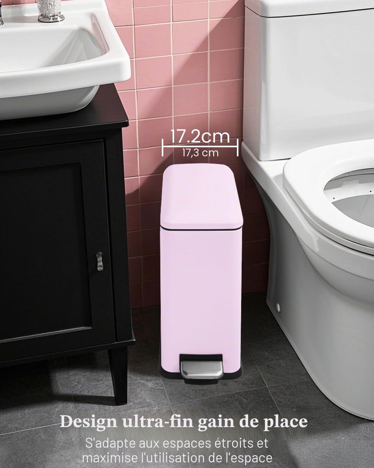 Poubelle de salle de bain avec couvercle - En acier inoxydable - 10 l - Petite poubelle de salle de bain - Poubelle à pédale - En acier inoxydable - Pour salle de bain, chambre et bureau