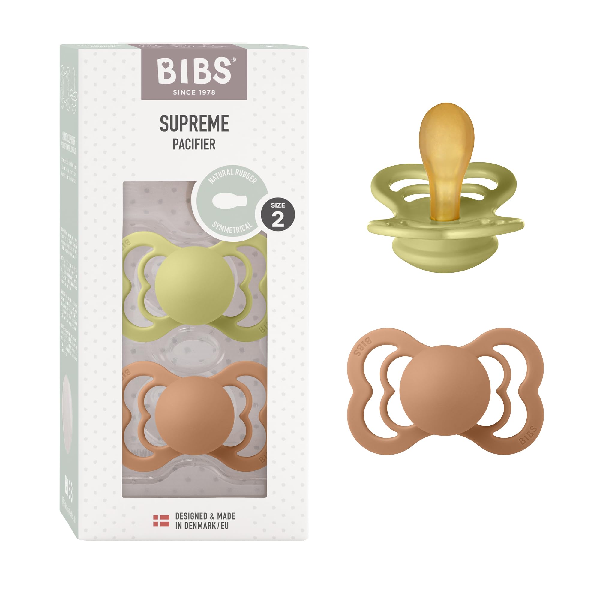 BIBS Supreme Paquete de 2 chupetes. Libre de BPA, Tetina con forma simétrica/Fisiológica. Látex natural, Hecho en Dinamarca. 0+ meses (Paquete de 2), Sage/Hunter Green — view 14