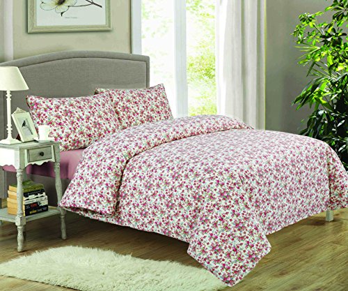 HASSLE FREE BED MAKING. Easy-Fit® Duvet Cover Set (Pink Floral, Super King), A Unique Design with a Four-Sided Zip Opening & Closing