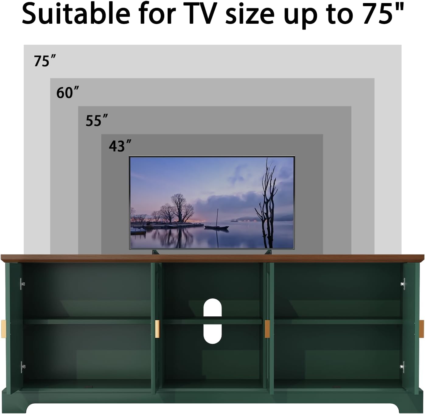 HLR 67” Modern TV Stand for TVs up to 75+ inch, Shaker Style Television Console Table, Entertainment Center with Storage Cabinets, Wood Media Furniture for Living Room,Bedroom, Green