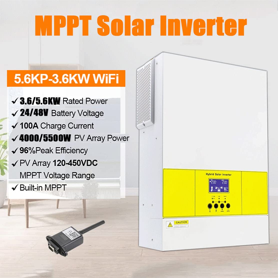Inwerter hybrydowy 3600 W, inwerter off-grid 24 V DC do 220 V/230 V, inwerter czystej fali sinusoidalnej maks. Prąd ładowania 100 A, z kontrolerem ładowania słonecznego