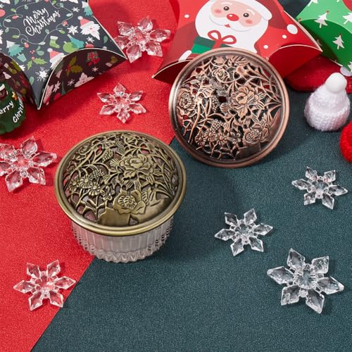 GORGECRAFT 2PCS 2 Colors Candle Toppers Scented Candles Cover Peony Flower Jar Lid-Help Shade Sleeves Bronze Red Copper Color Alloy Candle Toppers Gifts for Women Help Jar Candles Melt Evenly Space - Image 4