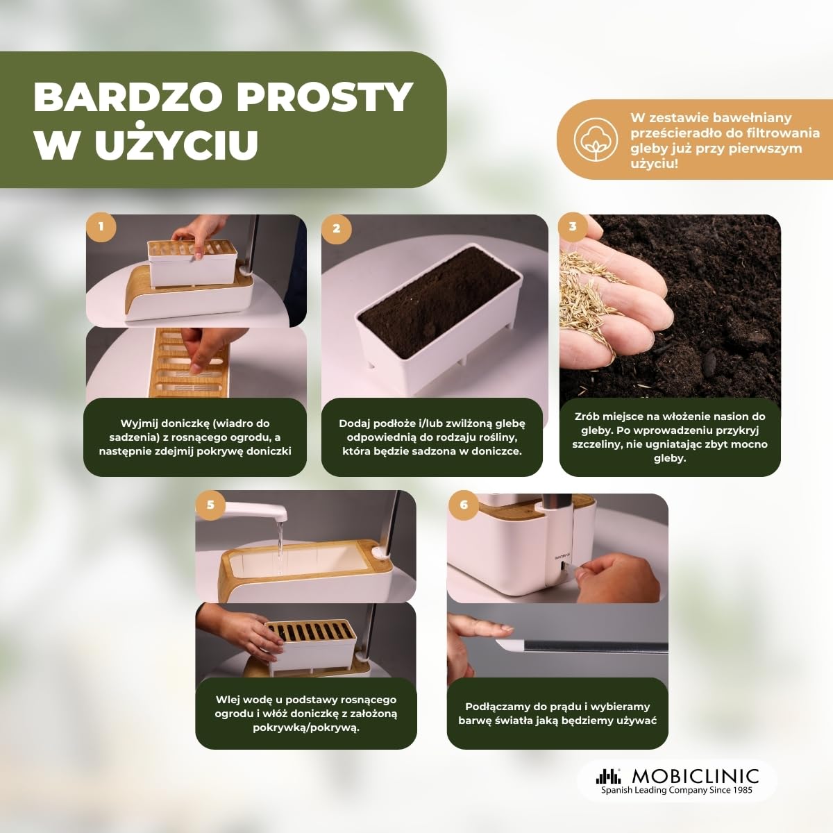 Mobiclinic®, Hydroponiczny system uprawy, Mini-grow, Światł do regulowana wysokość i kąt, Timer wody przypomnienie, Zestaw kiełkowania roślin, Automatyczna dioda led, 4, 5 w