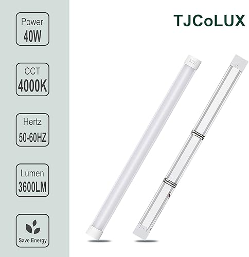 Miniatura 25 de Paquete de 8 luces LED de listón de 4 pies, luz ultrafina montada en superficie de techo, 40 W, 4000 K, IP20, lámpara de techo LED para garaje