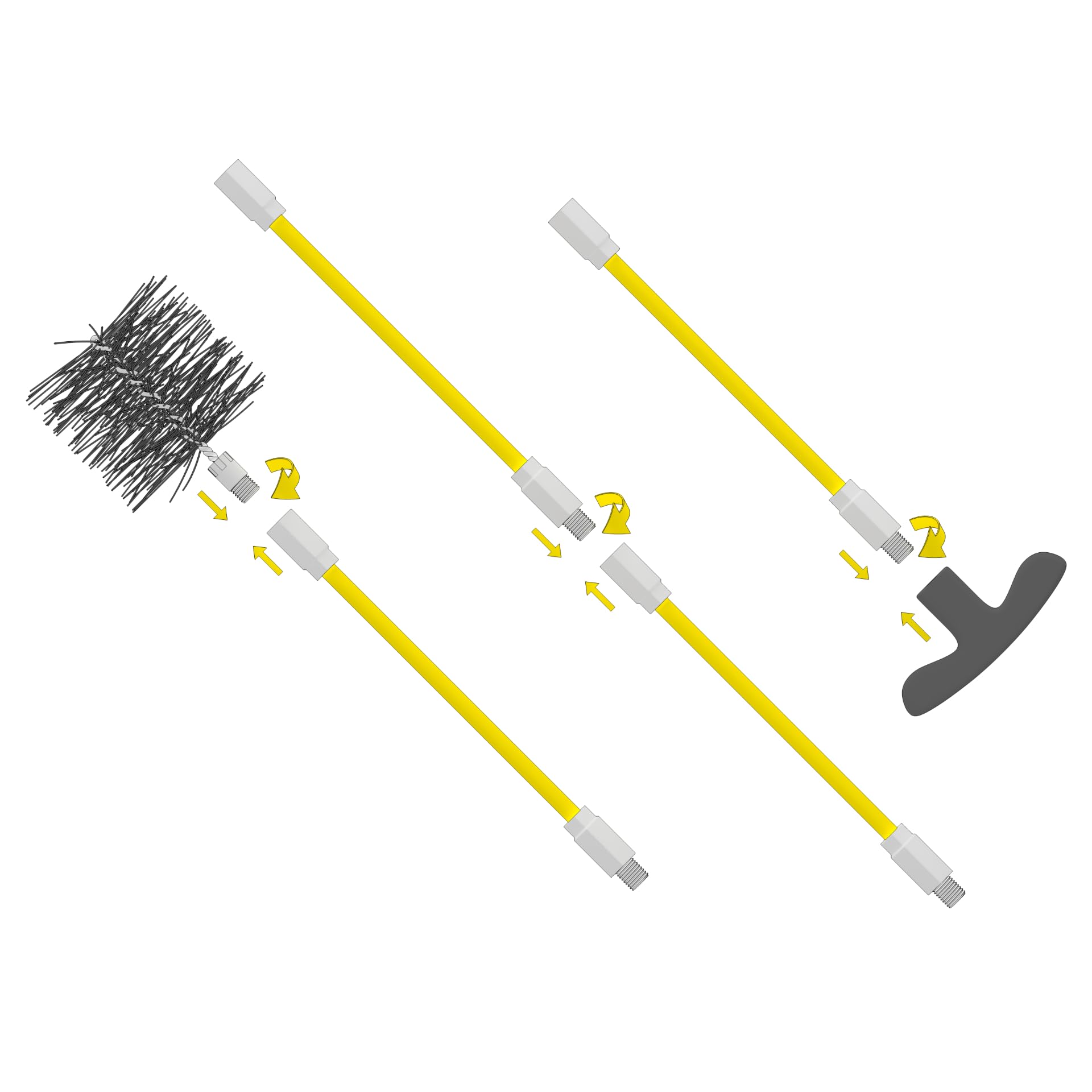 HANSA Kit di pulizia per stufa a pellet e camino, prolunga 3 metri, 2 spazzole in nylon, spazzola multiuso e manico