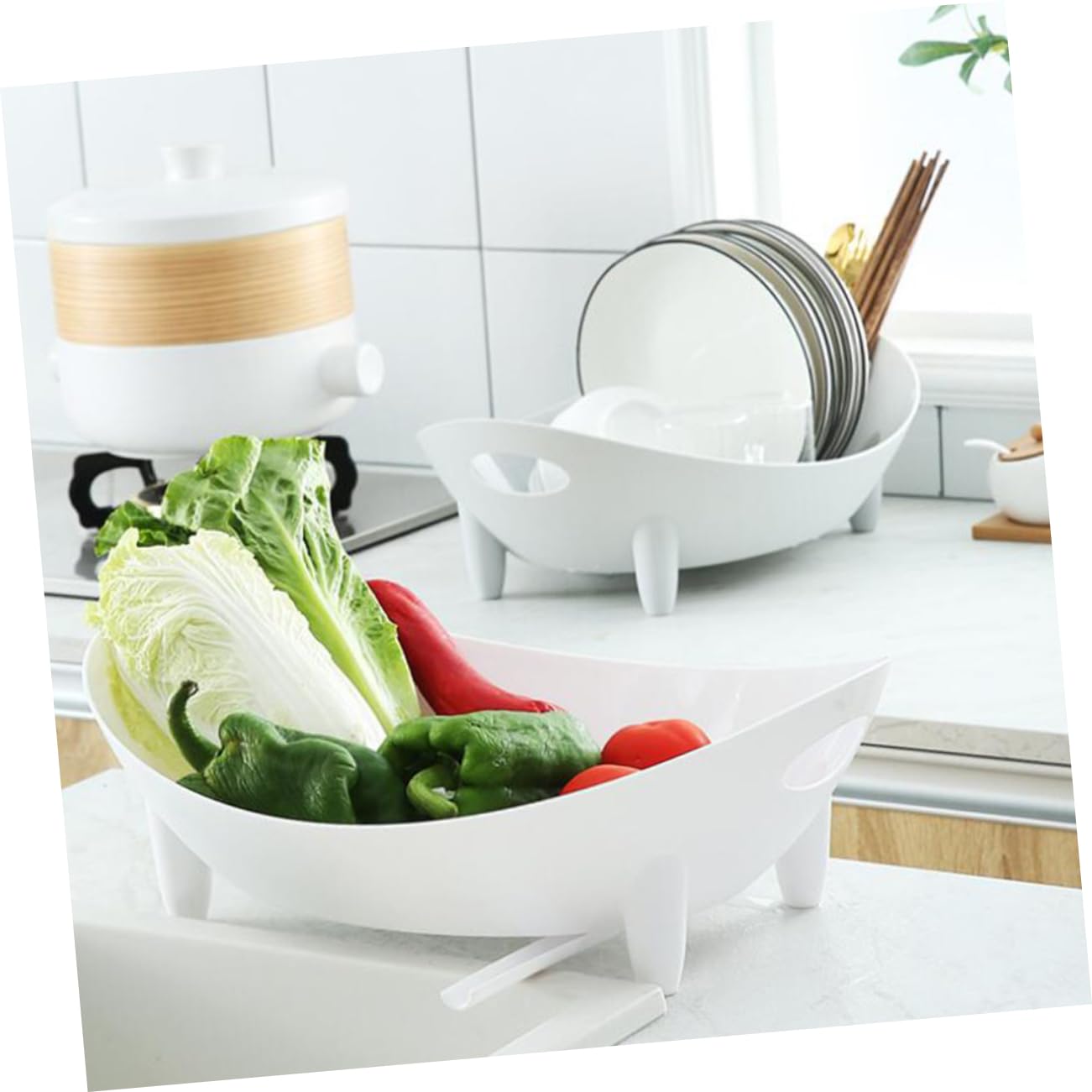 OKUMEYR Pp Material Bowl Storage Box Chopsticks Rack Modern Kitchen Storage Rack Utensil Organizer Color