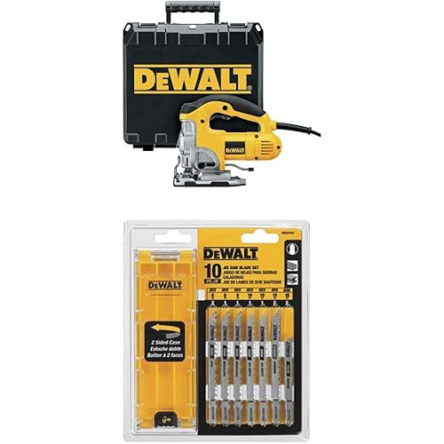 DEWALT DW331K 6.5 Amp Top Handle Jig-Saw with DEWALT DW3741C 10-Piece T-Shank Jig Saw Blade Set w/Case