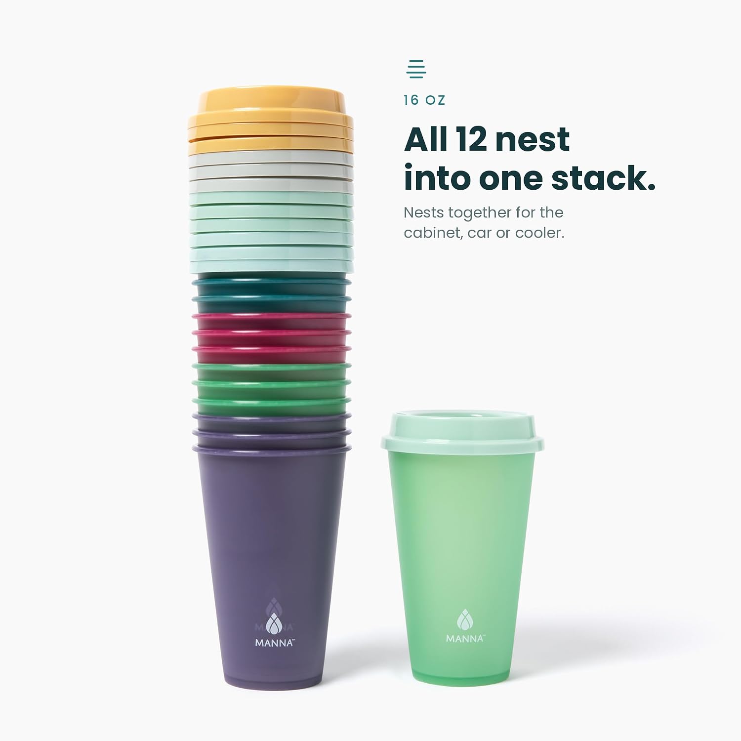 Manna 16oz Heat Activated Color Changing Cup Set, 12-Piece, Sunrise Fade