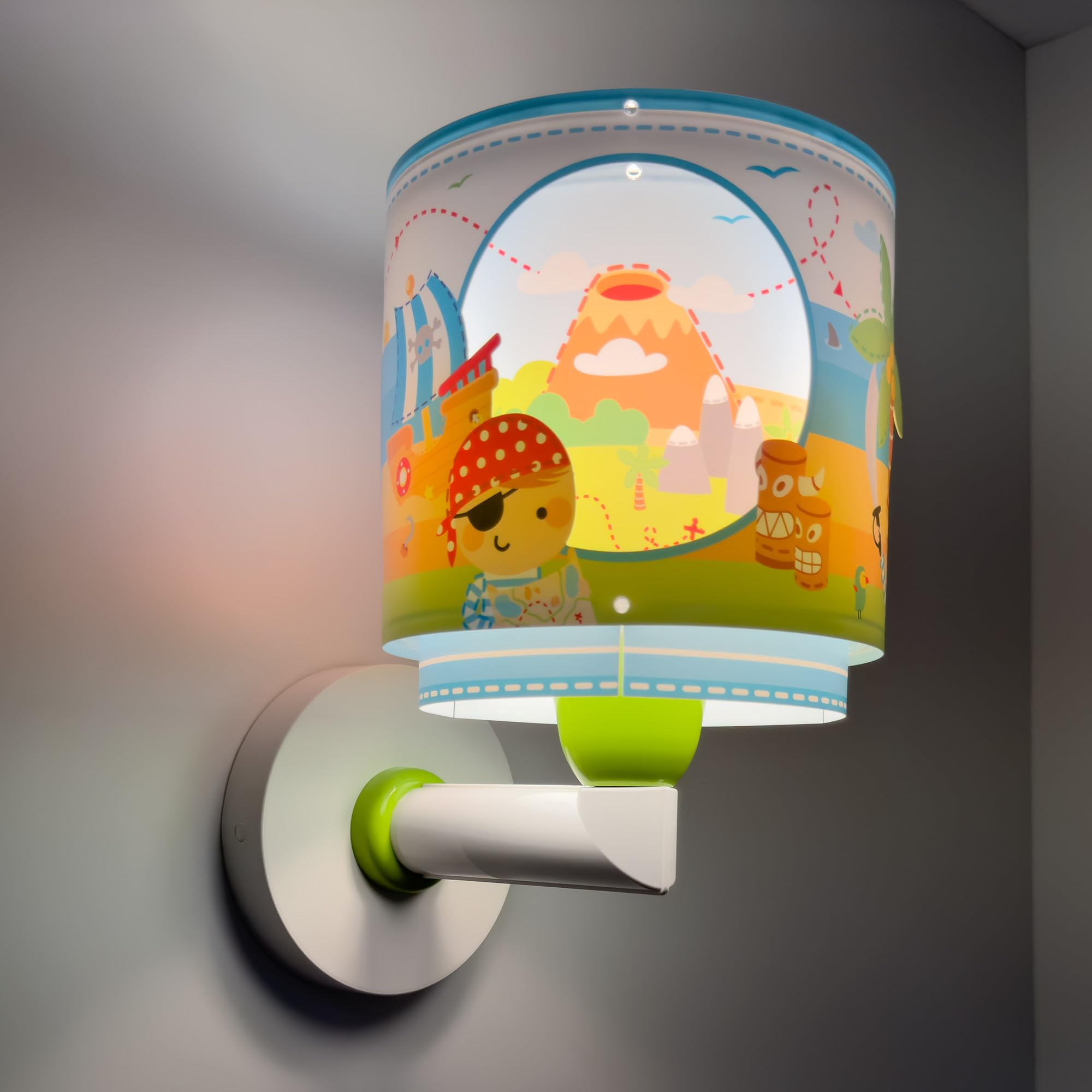 Dalber Lámpara Aplique Pared Infantil Isla Pirata | Lámpara aplique de pared con instalación directa a la corriente o mediante cable con interruptor incluido.