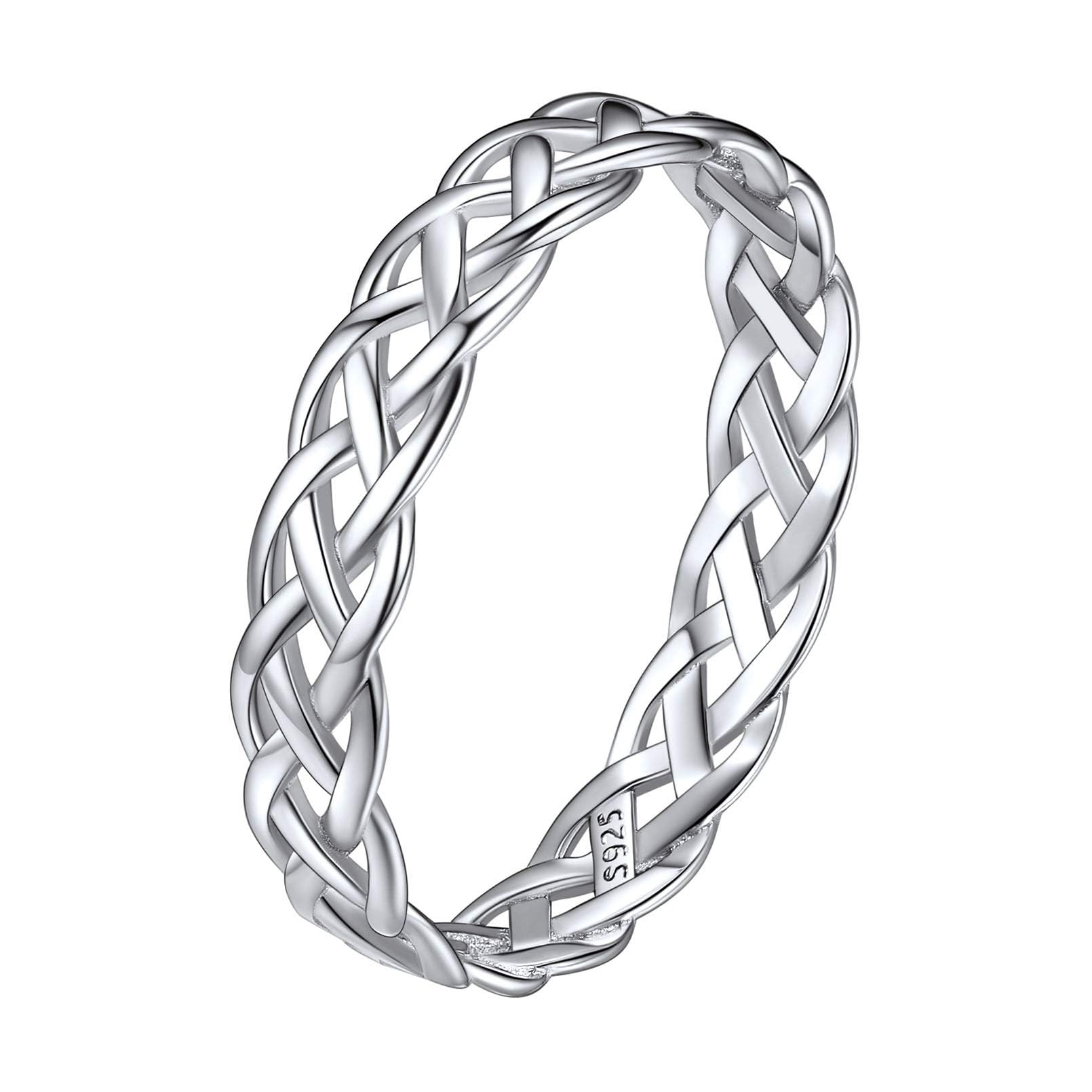 Sterling Silver Rings for Women 925 Silver Celtic Knot Wedding Bands Minimal Band Ring Size H 1/2-Y(With Gift Box)