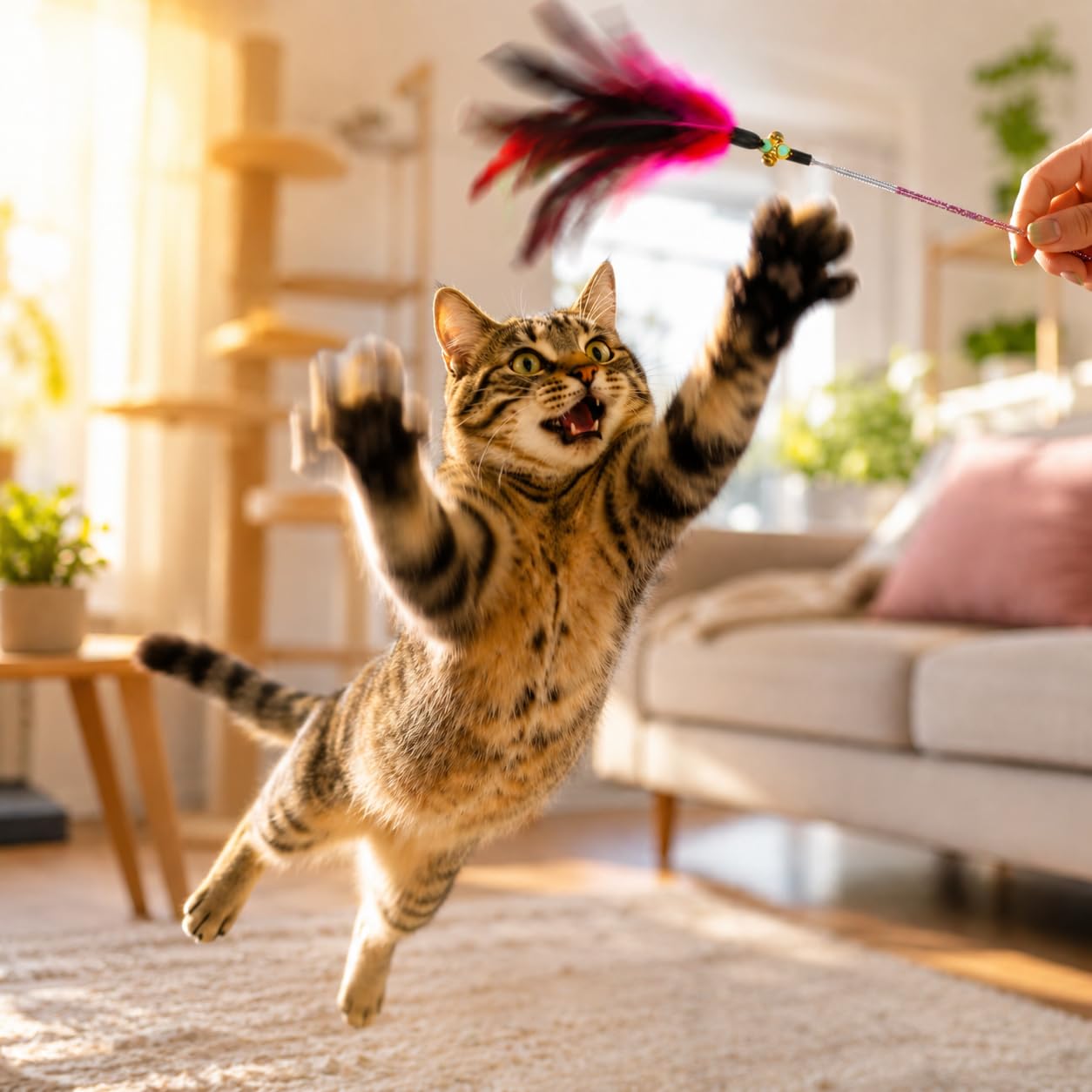 Varita de juguete para gatos, juguete de plumas para gatos, 5 piezas interactivas para gatos, varita de plumas para gatos de interior