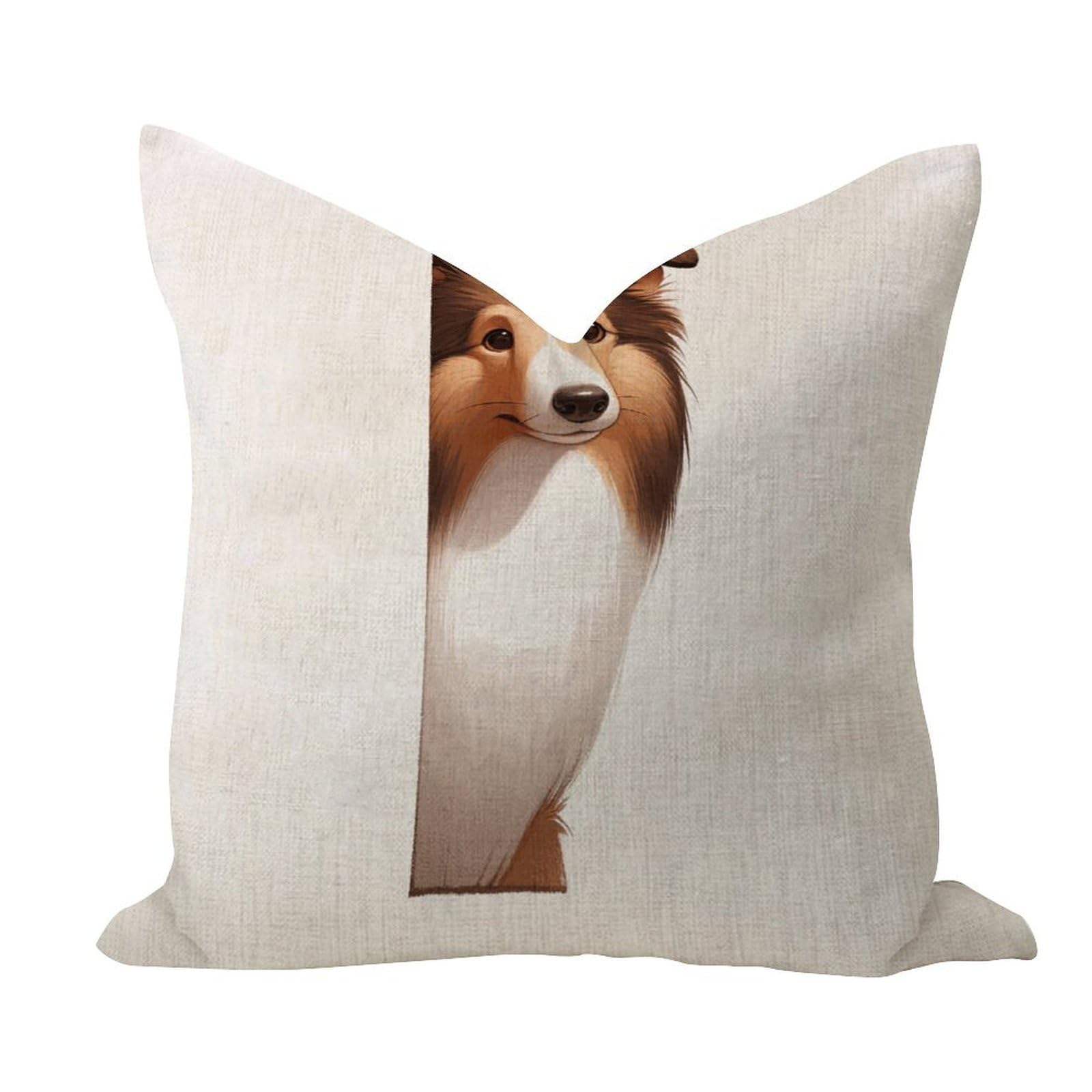 WSDESDEC Peeking Dog Collie Comfy' Outdoor Pillow Covers Modern Porch Pillow Cushion Case Cartoon Funny Dog Square Cotton Linen Pillowcases for Home Decor Indoors Home Garden 18x18in