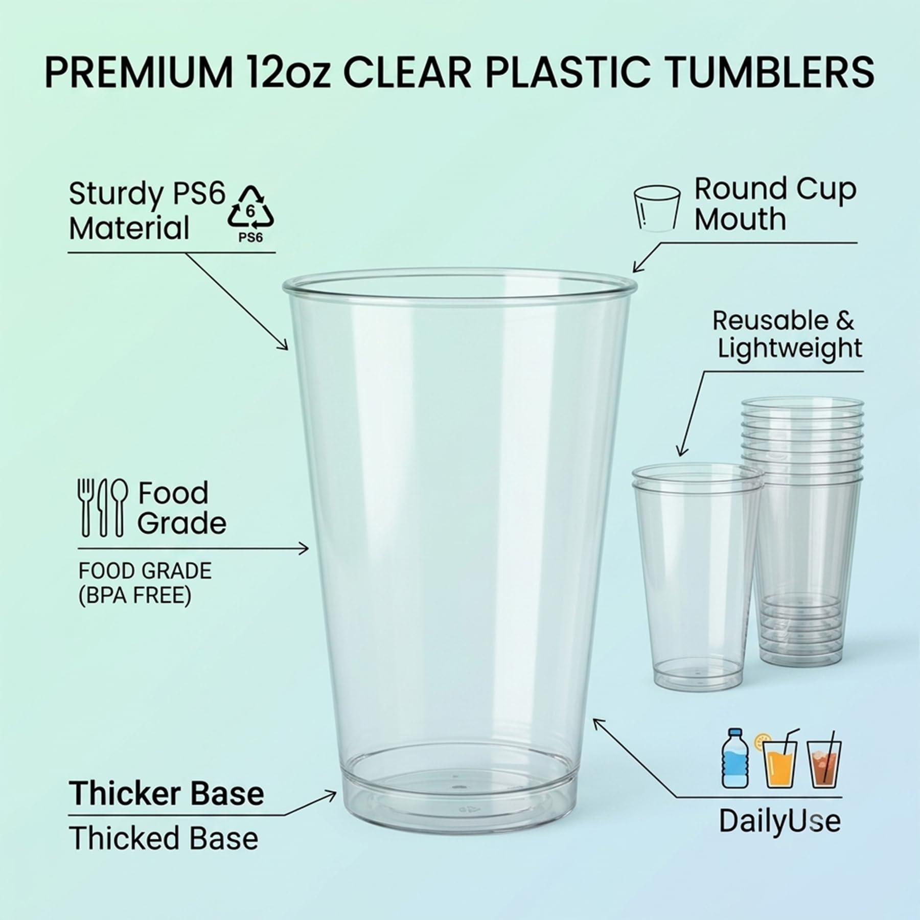 Byvivace Vasos de plástico duro, vasos desechables para fiestas, 340 ml, transparentes, elegantes, vasos de boda, copas de vino desechables para fiestas, 100 unidades