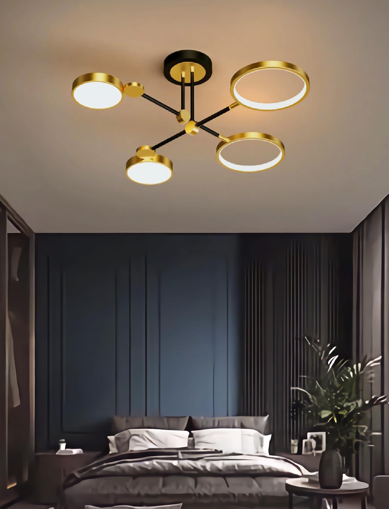 LED Ceiling Light, Dimmable pendant light with remote Ceiling Lamp for Living Room Creative Chandelier Metal Ceiling Light Flush Modern Lighting Fixtures for Bedroom Hallway Kitchen (Gold, 4heads)