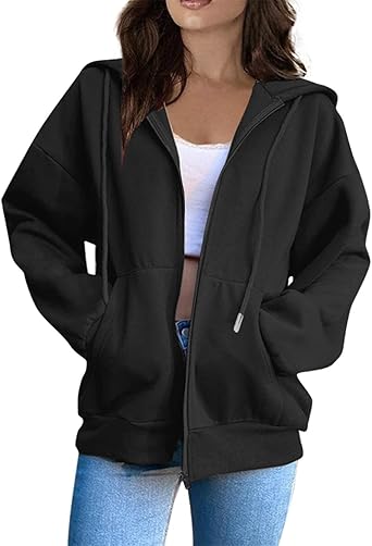 OIOLOYJM Zipper Hoodies for Women Long Sleeve Oversized Sweatshirts Y2k Drawstring Soft Jacket 2025 Fall Fashion with Pockets