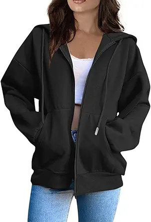 OIOLOYJM Zipper Hoodies for Women Long Sleeve Oversized Sweatshirts Y2k Drawstring Soft Jacket 2025 Fall Fashion with Pockets