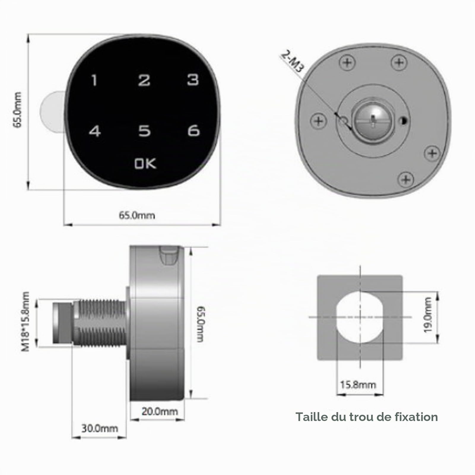 Serrure électronique pour armoire - Serrure à combinaison électronique - Serrure de boîte aux lettres - Clavier numérique tactile - Serrure de meuble numérique pour casier, meubles, portes d'armoire