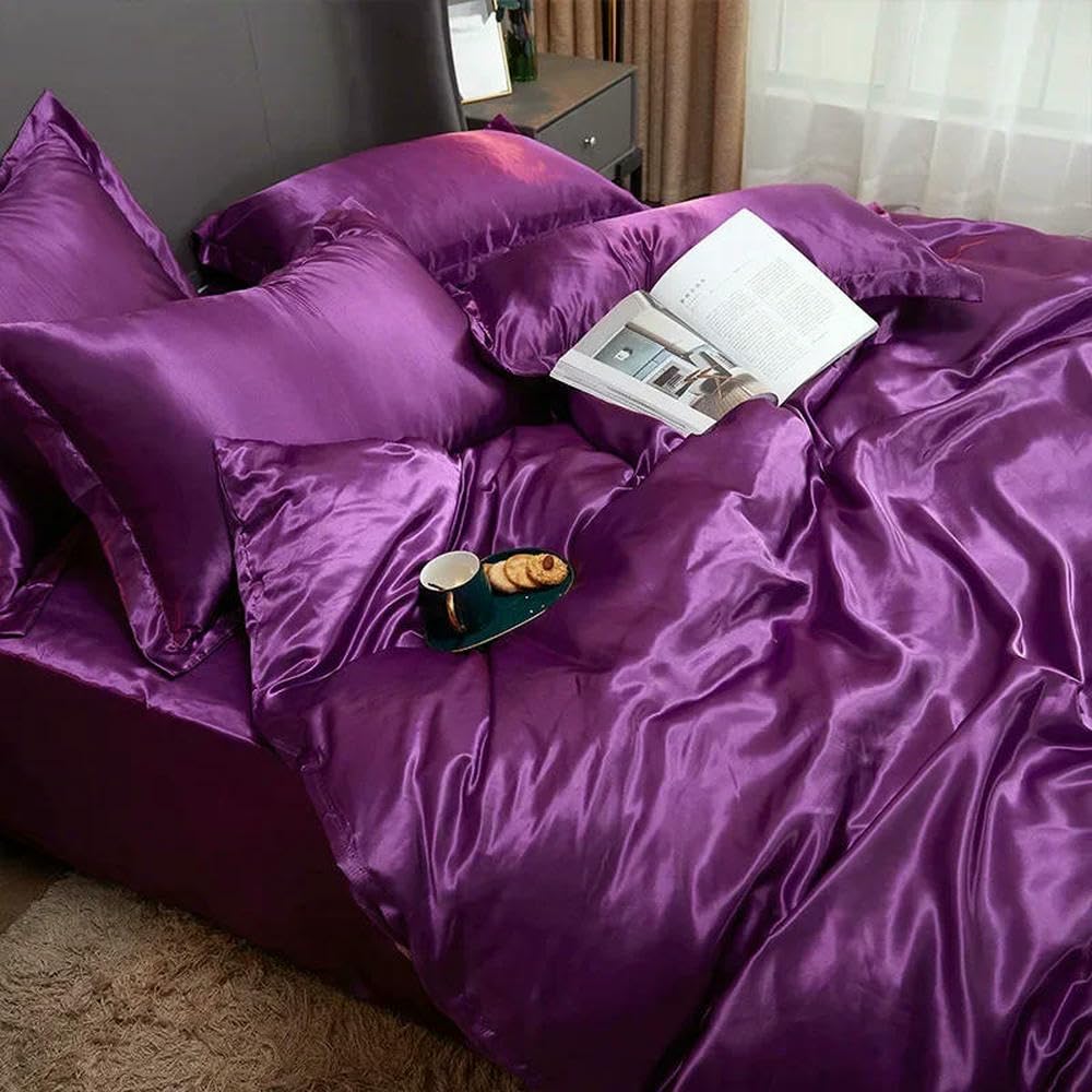 XDMING Mulberry Silk Bedding Set Bed Sheets and Pillowcases King Size Bedding Sets Soft Skin Friendly Silky Bed Sets