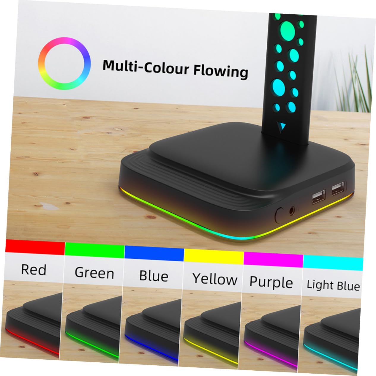 Tofficu Soporte para Auriculares Gaming Diseño Multipropósito y RGB LED para Escritorio, Material Abs Negro Doble USB para PC de Juego