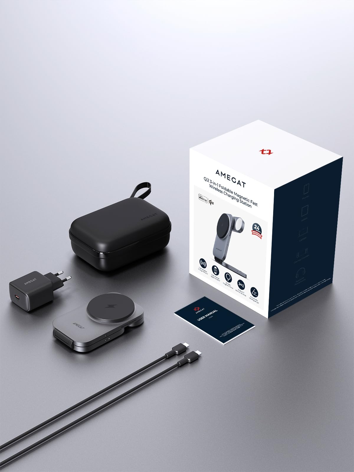 Station de Charge 3 en 1 Qi2, Chargeur Induction 15W Compatible avec Magsafe, Chargeur Pliable sans Fil pour Apple Watch, iPhone 17/Air/16/15/14/13/12, Pixel 10 Series, AirPods, Gris