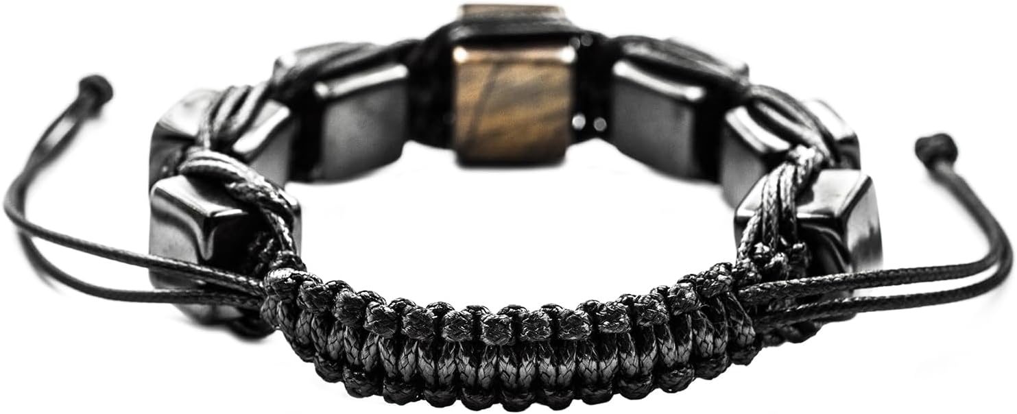 Shungite Bracelet with Gemstones - Brutal Jewelry for Men - Arachne Style - Brided Dense Beaded - Adjust Wirst Size - Real Shungite Stone Type II - Image 8