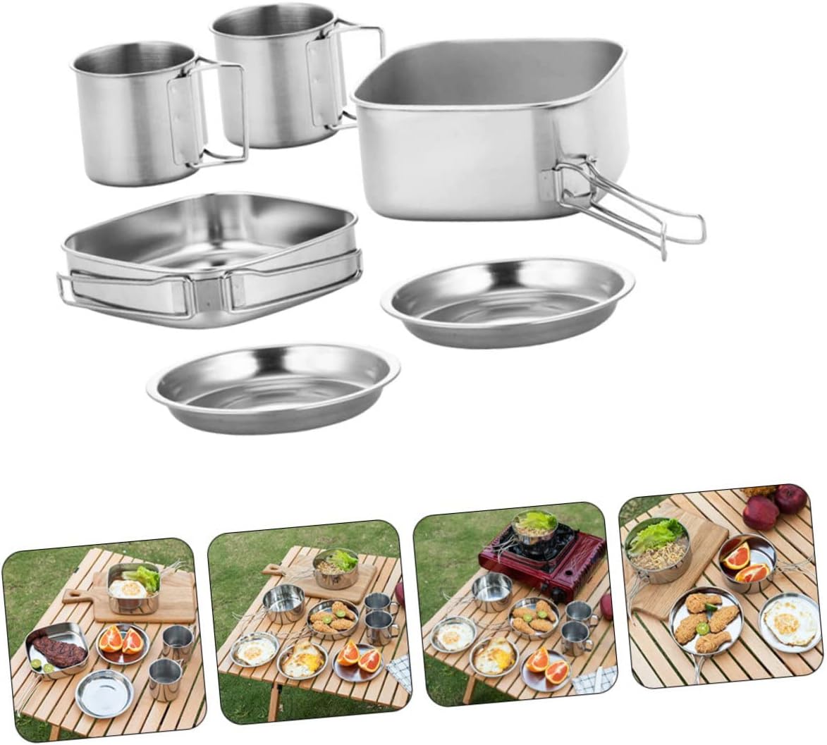 Multi-Function Camping Cookware Set Stainless Steel Cooking Pot with Handle Portable Outdoor Cooking Supplies for Hiking BBQ and Picnics
