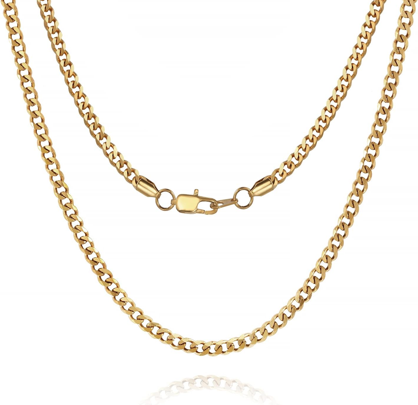 3/4mm Cuban Curb Link Chain 14k/White Gold Plated Solid Stainless Steel Diamond Cut Necklace and Bracelet for Men Women Anniversary Birthday Valentine's Day Gift
