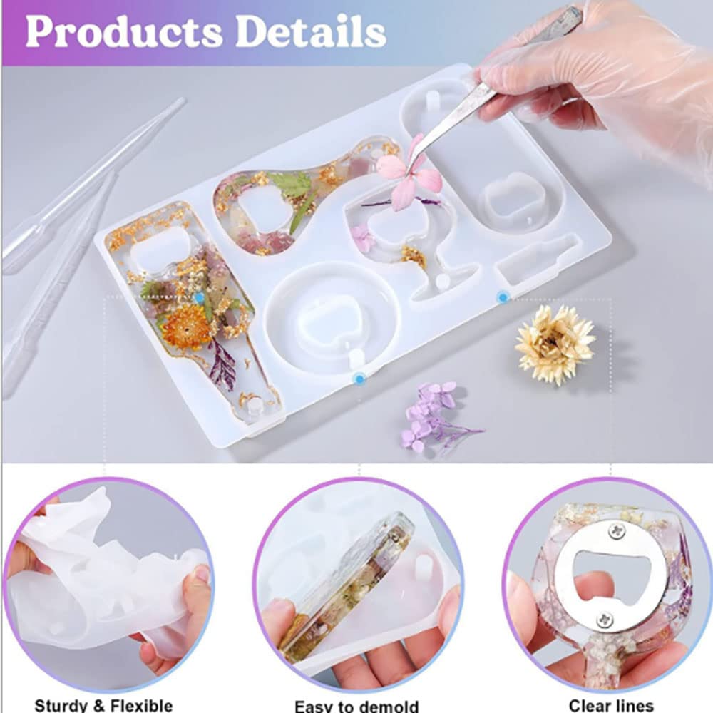 Amacoam Flaschenöffner Silikonform - DIY Epoxidharz Form Mit Zubehör Set