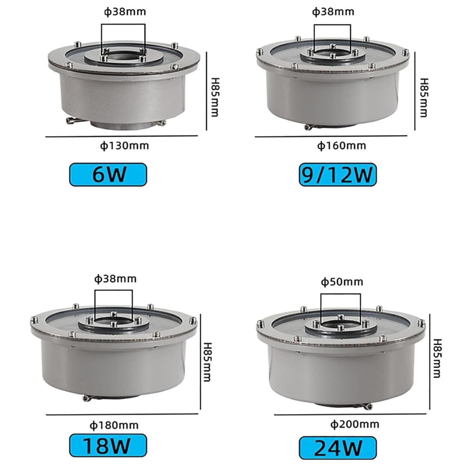 Faro Subacqueo RGB 12/24V per Fontane - Lampade Subacquee per Esterni, Luci A LED Impermeabili IP68 per Fontane, Luci Sommergibili con Foro Centrale per Laghetti(Warm White,12W(24V))